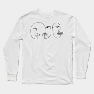 Three Abstract face one line art Long Sleeve T-Shirt